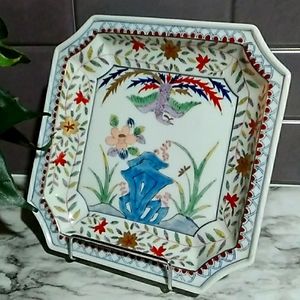 Vintage Japanese Art Work Hand Painted On Hanging Decorative Square Tray
